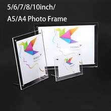 Acrylic Photo Frame 5"/6"/7"/8/ 10"/ A4Certificate Camp Poster Display Stand Rectangle PaperFrame Desktop Decor Gifts Birthday Graduation - transparent - View 7