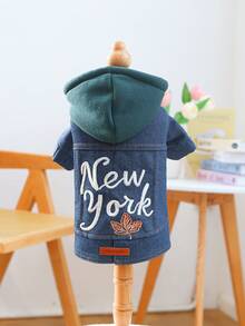 PETSIN 1pc Pet Clothing, Embroidered New York Letter Blue Pet Jacket, Comfortable Casual Jacket For Small Dogs - Blue - View 6