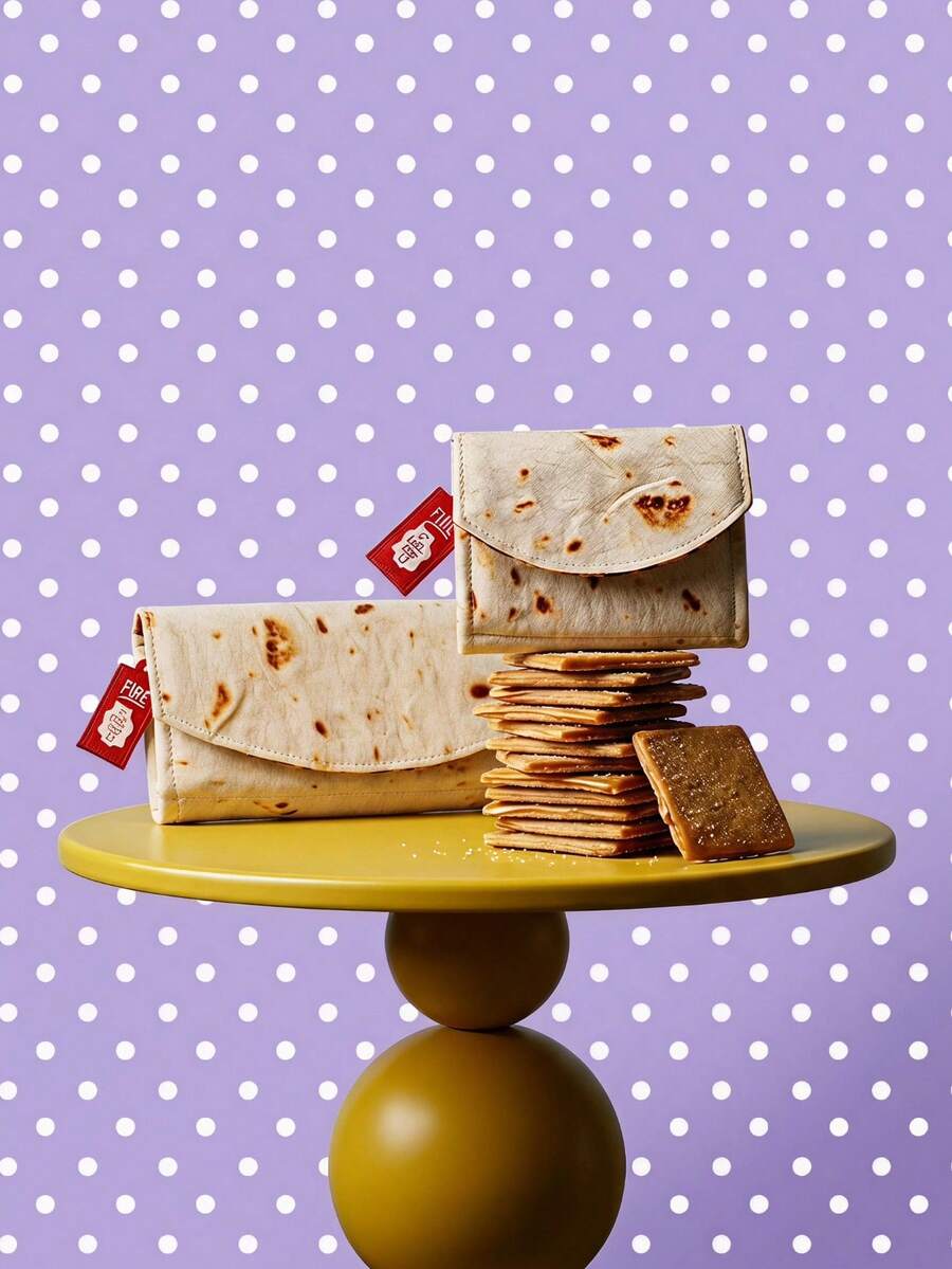superFUNNYmarket Portefeuille de grande capacité en forme de pancake, portefeuille pliable amusant avec clip à pression, sac à main portable avec poche à monnaie multi-fentes, pour les courses quotidiennes, les voyages, les rendez-vous, les cadeaux d'anniversaire et de vacances, mini sac à main à la mode et excentrique en forme d'aliment, accessoires de sac de rangement - Multicolore - Voir 1
