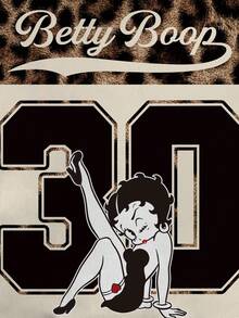 Betty Boop x SHEIN 女款字母卡片印花豹紋拼接色塊休閒日常T恤 - 白色 - 查看 3