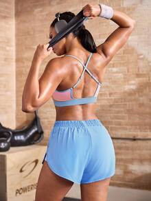 Powerista Ensemble de sport pour femmes avec top licou imprimé dégradé & short - Bleu azur - Voir 2
