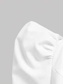 SHEIN MOD 女款純色泡泡長袖鈕扣設計休閒襯衫 - 白色 - 查看 7
