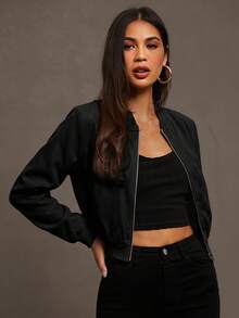 Siren Gaze Zip Up Wind Bomber Jacket In Fall/Winter - Black - View 6