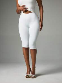 BABYPHAT Script Logo Capri Leggings High Rise Fitted Cropped Leg Casual Everyday Style - White - View 3
