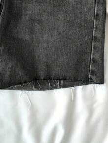 SHEIN Shorts vaqueros desgastados de tiro bajo con dobladillo deshilachado, estilo casual de primavera y verano para adolescentes, ideal para playa, vacaciones, boho, conciertos y festivales de verano - Negro - Ver 5