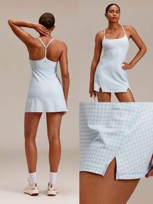 GLOWMODE FeatherFit™-Air Elevate A-Line Built-In Peekaboo Short Pocket Mini Slip Dress Low Impact Daily  Quick Dry Moisture Wicking - Baby Blue - View 9