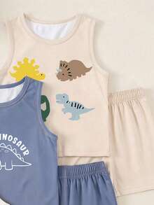 Conjunto de 3 piezas de camisetas sin mangas casuales, simples y cómodas para niños y jóvenes, adecuadas para primavera y verano - Multicolor - Ver 5