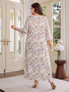 Al Najma Plus Size Women's Arabian Dress Loose Fit 3/4 Sleeve With Chiffon Patchwork Cuff, Suitable For Summer Daily Wear - Yellow - View 2