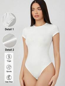 SHEIN BASICS 休閒素色短袖連身衣，夏季白色女款連身衣，夏季服飾 - 白色 - 查看 9