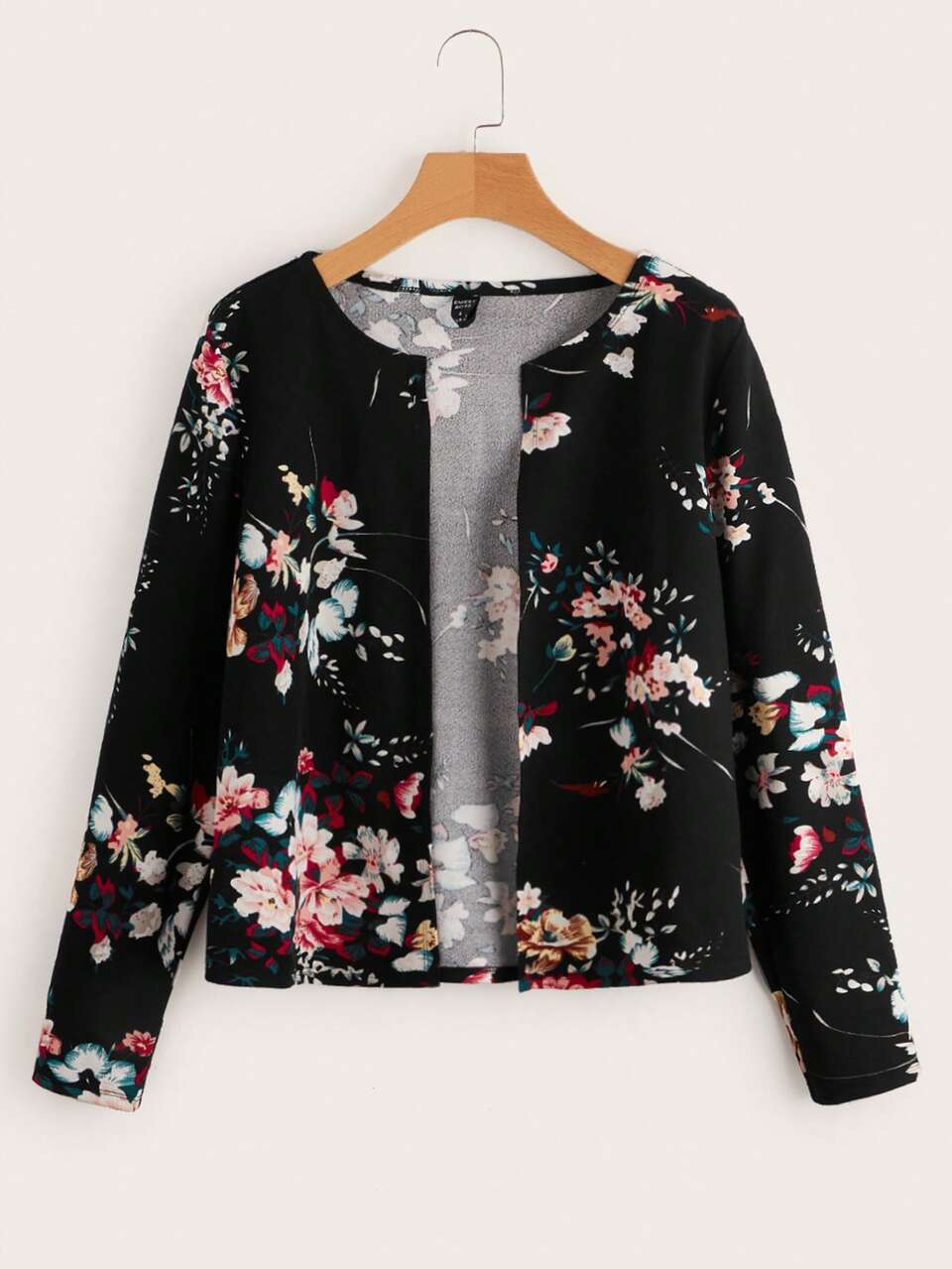 Plus Size Women's Autumn/Winter Elegant Casual Vacation Floral Print Black Lightweight Coat, Fall, Going Out , Formal, Chic