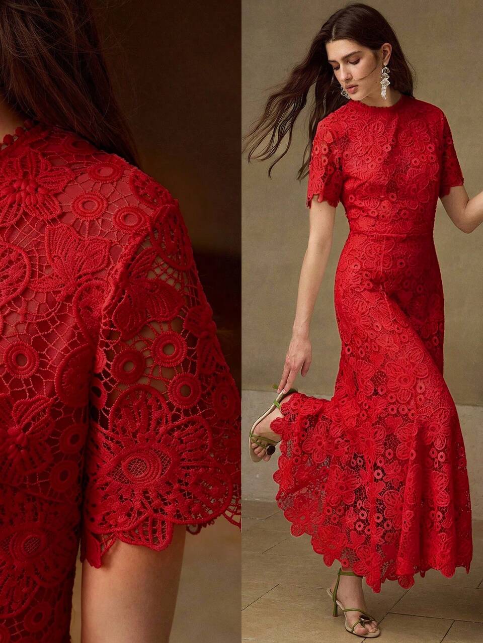 MOTF ELEGANT LACE MERMAID TAIL MIDI DRESS FOR WOMEN