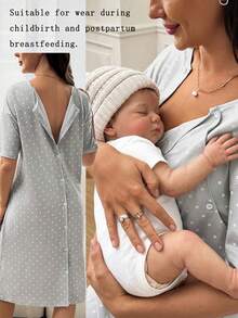 SHEIN 孕婦波點哺乳休閒日常洋裝 - 灰色 - 查看 3