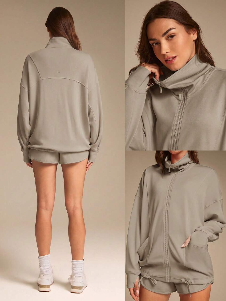 SoftCalm Modal Chill Days Oversized Silky Smooth Breathable Wide Collar Drawstring Hem Zip-Up Jacket Daily Casual Wear Spring Summer