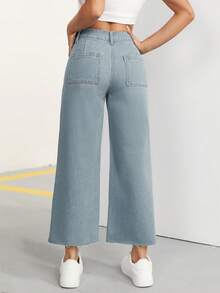 SHEIN PETITE Women's Spring/Summer Cropped Wide-Leg Jeans ,Petite Women - Dusty Blue - View 2