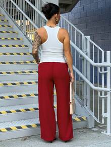 SAYEHFBABY Women's Summer Textured Straight Leg Pants - Red - View 2