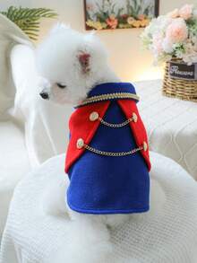 PETSIN 1pc Royal Prince Pet Dress, Cat And Dog Universal Dress, Suitable For Wedding Companion Dress, Christmas Party Retro Noble Style Pet Photo - sapphire blue red - View 7