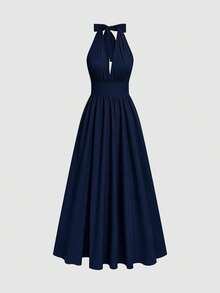 Women Long Dresses - Navy Blue - View 4