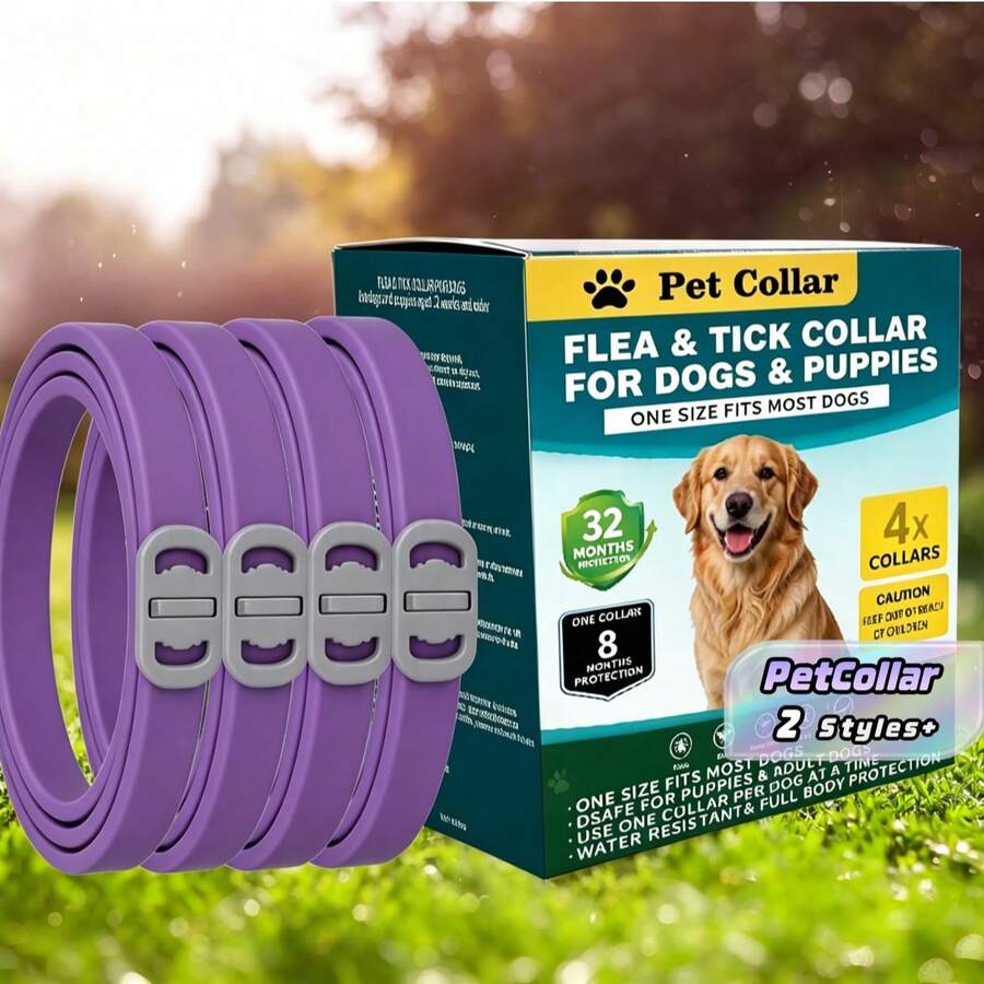 4 Pcs Tick Collars For Cats And Tick Collars For Dogs. These Waterproof And Adjustable Collars Fit Both Adult And Young Cats And Dogs, Are Available In Multiple Colors, Odorless And Non-Greasy, And Can Kill Fleas, Ticks And Their Larvae - Purple - View 1