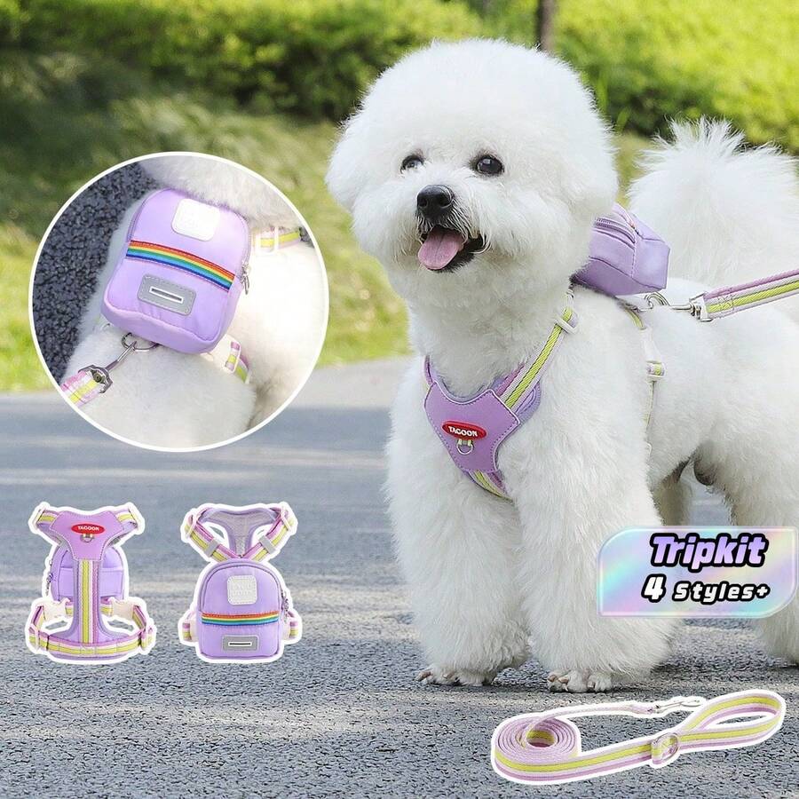 3pcs Dog Walking Set: Harness, Carrier Bag & Leash, Breathable Mesh Vest Harness With Buckle, Suitable For Small Dogs & Cats - Multicolor - View 1