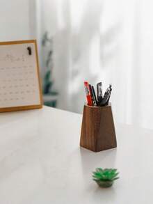 1PC SolidWood NaturalFinish MultiFunctional DeskOrganizer PenHolder StorageBox TidyUp SpaceSaving Durable DesktopDecor OfficeStudy Home BackToSchool GiftForColleague - Walnut - View 3