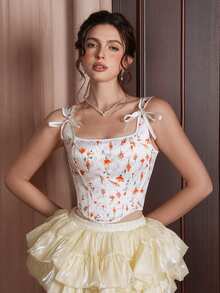 Myrelith 1pc Romantic Floral Print Fishbone Sculpting Corset - Multicolor - View 1
