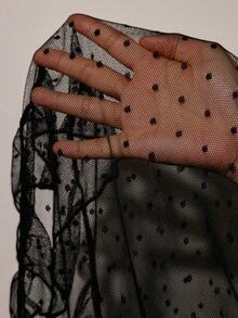Slumberist Women's Mature Layered Lace Trim Spaghetti Strap Polka Dot Sexy Sheer Nightwear Set - Black - View 6