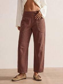 EMERY ROSE EMERY ROSE Jeans casuales holgados y acampanados para mujer con diseño de cremallera en la cintura trasera - Marrón - Ver 3
