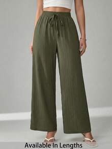 SHEIN Tall CURVE 大码休闲百搭通勤纯色宽松裤 - 軍綠色 - 查看 2