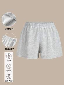SHEIN BASICS 女款休閒純色夏季針織中腰運動舒適短褲 - 淺灰色 - 查看 10