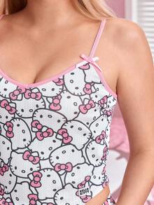 HELLO KITTY AND FRIENDS | SHEIN 女款卡通印花細肩帶背心與平口短褲睡衣套裝 - 粉色 - 查看 9