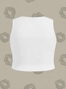 Betty Boop x SHEIN Plus Size Minimalist Print Round Neck Sleeveless Tank Top - White - View 2