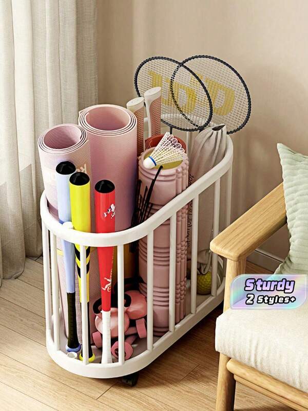 1PC Large Capacity Durable Easy Clean Plastic Grid Black White Open Storage Basket With Wheels Space Saving For Yoga Mat Fitness Equipment Bathroom Laundry Home Office Trending Popular Essential