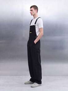 Zalmeno Overall Denim Hitam Kasual Serbaguna untuk Pria (Model Bib & Brace) - Hitam - View 6