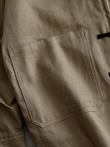 HIMLAND Men's Contrast Color Long Sleeve Frog Button Design Shacket - Black - View 4
