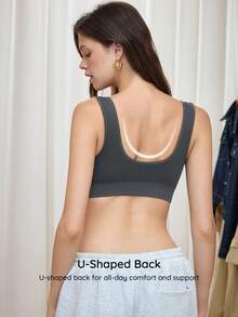 Bralution Grey Knit Ribbed Removable Padding Casual Yoga Sports Daily Comfortable Women's Sports Bra - Grey - View 2