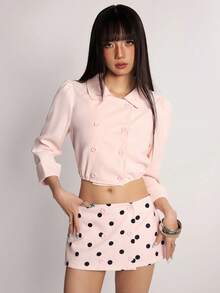 Rina Fox Women's Casual Design Double-Breasted Pink Lightweight Jacket - Pink - View 7