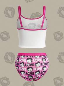 Betty Boop x SHEIN Plus Size Lingerie Set Collaboration - Hot Pink - View 2