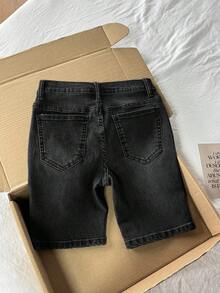 Kids Tween Boy Casual Daily Denim Shorts With Pockets And Buttons - Black - View 2