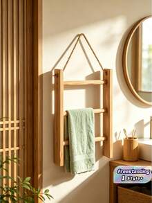 1PC 3 Tier Large Solid Wood Vintage Rustic Ladder Shelf Towel Rack Display Stand For Bathroom Living Room Store Home Decor Freestanding Storage Organizer - wood color - View 1
