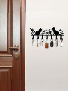 1 buah Gantungan Kunci Motif Kucing Lucu, Gantungan Dinding, Logam, Cat Mengkilap, Rak Kunci Dekoratif, Anti Karat, Kokoh, Hemat Ruang, Organizer untuk Ruang Tamu, Kamar Mandi, Ruang Ganti, Lorong, Hadiah untuk Pecinta Hewan Peliharaan, Teman, Keluarga - Hitam - View 6