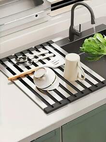 1 PC Foldable Roll Up Collapsible Rust Proof Moisture Control Water Drainage Hooks Kitchen Sink Drain Board Drying Rack Over Sink Dish Drying Mat For Countertop Space Saving Home Kitchen Organizer Multipurpose - multicolor - View 6