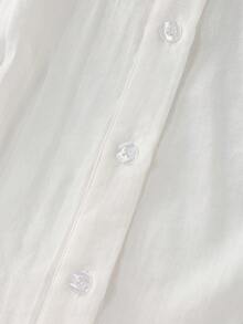 Franclia Minimalist Button-Up Waist-Cinching Short Sleeve Women's Blouse - White - View 6