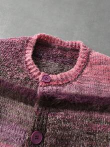 ROMWE MEN Men's Striped Long Sleeve Single-Breasted Casual Knit Cardigan - Purple - View 3