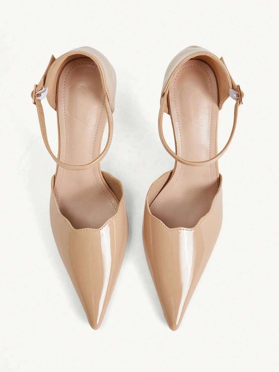 CUCCOO CHICEST Fashion Nude Scallop Trim Ankle Strap Low Vamp High Heels Women's Patent Leather Pointed Gold Buckle Stiletto Shoes Simple And Elegant Daily Commuter