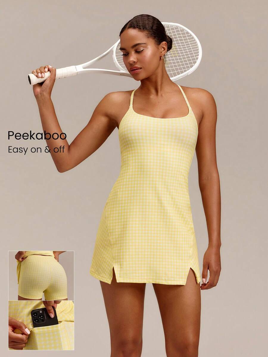 GLOWMODE FeatherFit™-Air Elevate A-Line Built-In Peekaboo Short Pocket Mini Slip Dress Low Impact Daily Summer Quick Dry Moisture Wicking - French Vanilla - View 1