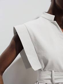 Aveloria Modichic European & American Style Spring/Summer New Fashion Versatile Solid Color Flutter Sleeve V-Neck Tie Waist Sleeveless Blouse - White - View 5