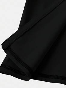 SHEIN Serisse Kids Tween Girl Casual Modest All Black Line Yoga Sports Slim Fit Zip-Up Stand Collar Knit Solid Color Top High Waist Leggings Set Summer - Black - View 15