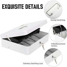 1Pc, Big Size Locking Cash Box Money Tray With 2 Keys, Drawer, Lock Box For Office Business, Box, Saving Money Bank, Metal Material Lock Box, Back To School Gift, 11.8L X 9.5W X 3.5H Inches, Festival,Halloween Decor Back To School - 1PC - View 11