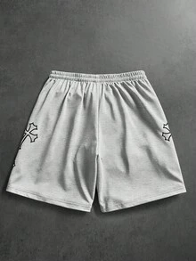 PAVTROS Pantalones cortos con cordón en la cintura, bolsillos y estampado de cruz para hombre, vacaciones - Gris - Ver 3