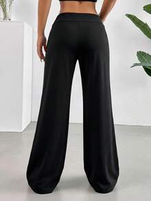 SHEIN EZwear 休閒百搭通勤黑色喇叭褲 - 黑色 - 查看 2